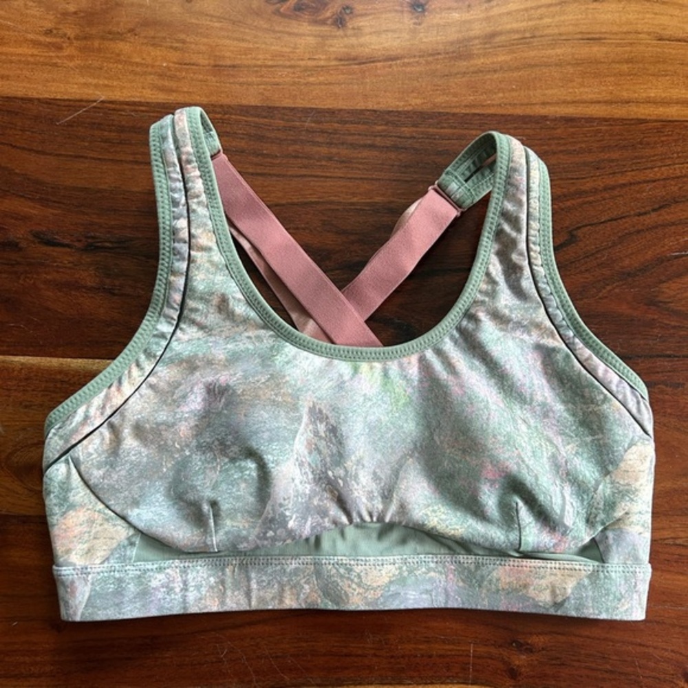 Fabletics Belle High Impact Sports Bra Green Salmon Sz XL